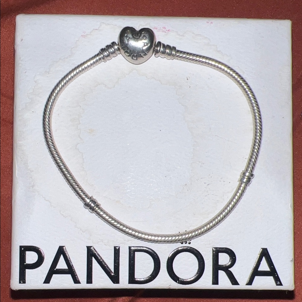 Pandora Silver Snake Chain Bracelet with Heart Clasp